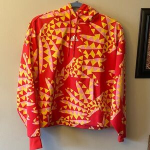 Adidas Bold Red and Yellow Patterned Hoodie